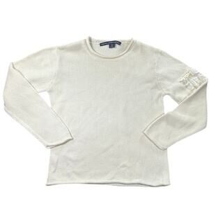 Ralph Lauren Sport Cream Cotton Crewneck Sweater Sleeve Pocket